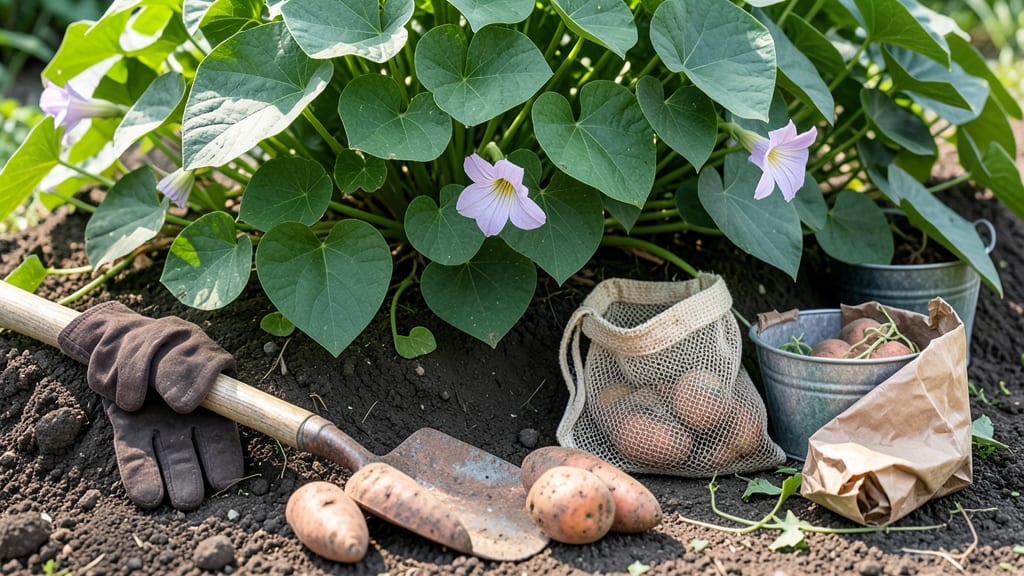 When to Harvest Sweet Potatoes in Containers: Skin Slips Easily & Soil Hardens